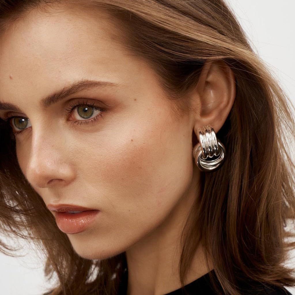 Chunky Gold Knot Earrings Statement Earrings for Women Gold Plated Dupes Geometric Dangle Earrings Hypoallergenic Fashion Trendy Jewelry Gifts - Image 2