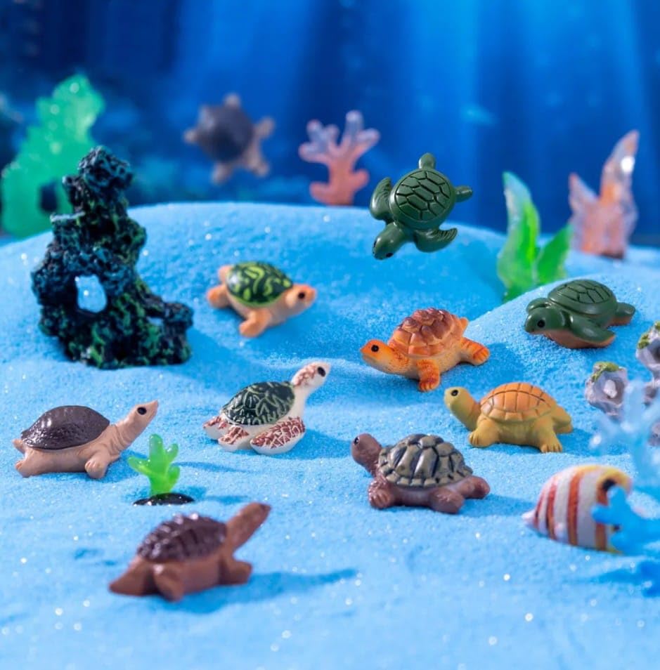 Image of VRB Dec 1 Set Miniature Showpiece Set for Home Decor,Car Dashboard,Valentine,Living Room,Gifts Figurines,Cake Decoration Items,Figurines for Home Decor. ((8 Pcs Natural Turtle Miniature))