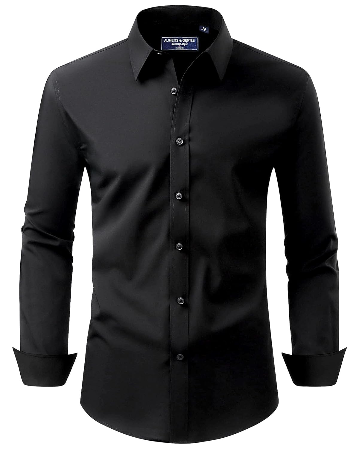 Alimens & Gentle Camisa social masculina, caimento regular, elástica, proteção contra manchas, manga comprida, lisa, para casamentos, camisas de botão