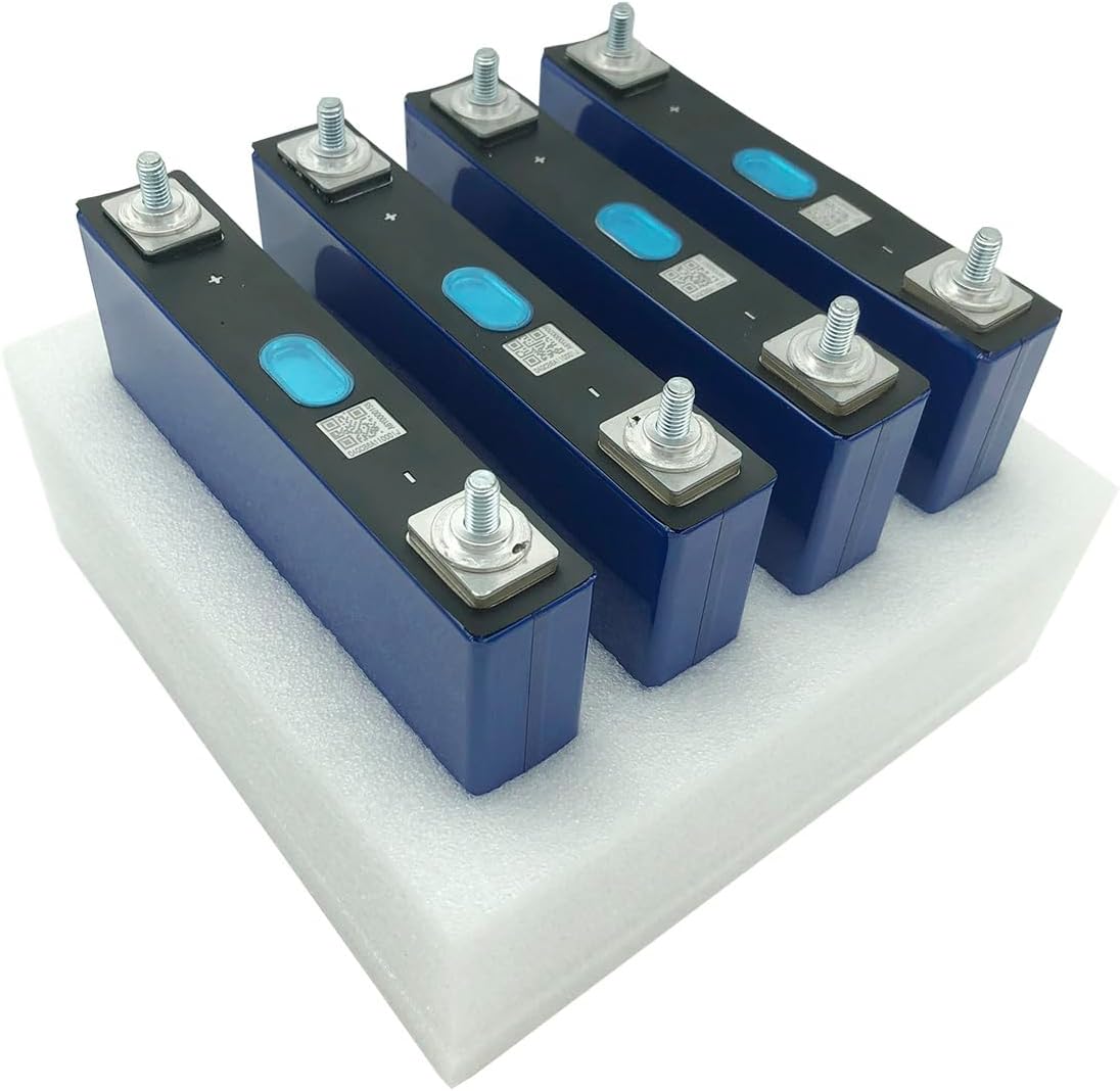LiFePO4 Cells 3.2V 32Ah 4pcs Battery Rechargeable Lithium Iron Phosphate,Max.Continuous Discharge/Charge 32A, Support Multiple Series or Parallel DIY Battery Pack with busbars and Nuts