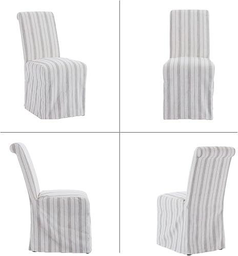 Miniatura 9 de Parsons Juego de 2 sillas de comedor tapizadas de tela de lino con falda extraíble, sillas laterales de respaldo alto con patas de madera maciza