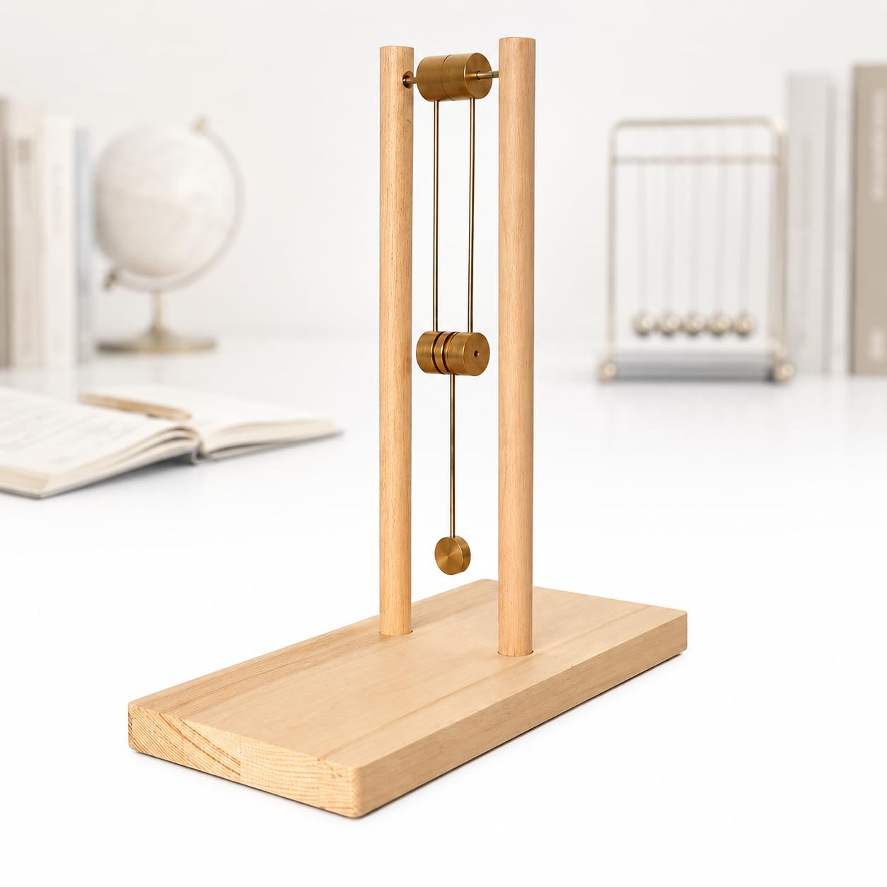 TsoLay Wooden Double Pendulum Desk Toy, Chaos Pendulum Kinetic Sculpture with 30 x 16 cm Base, STEM Physics Educational Model, Stress Relief Desktop Ornament for Home, Office, Study Gifts