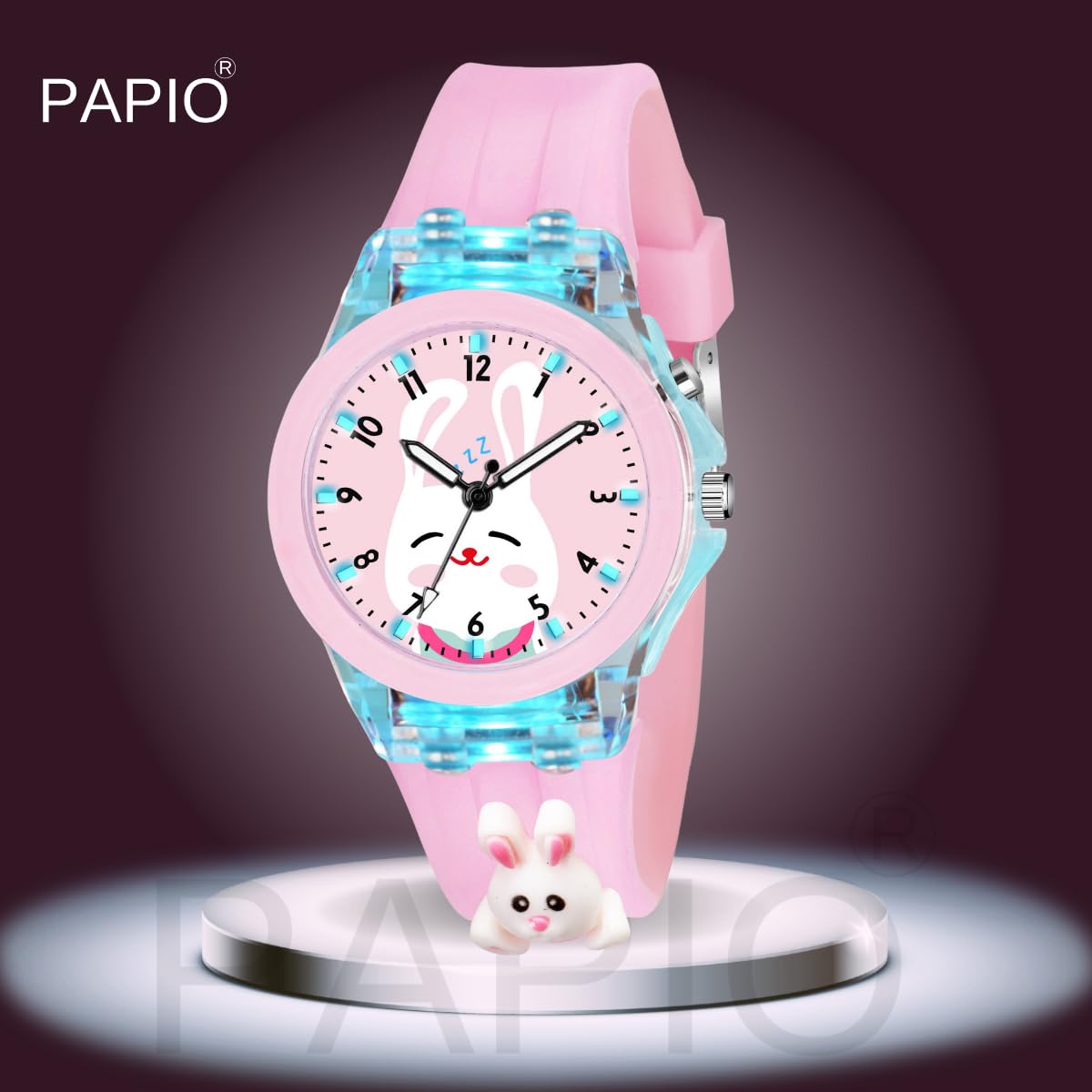 PAPIO® Pink Color Silicone Band Cute Cartoon Design Multi-Function 7 Color Light Analog Wrist Watch for Kids, Children, Boys, and Girls (KD-029) 4