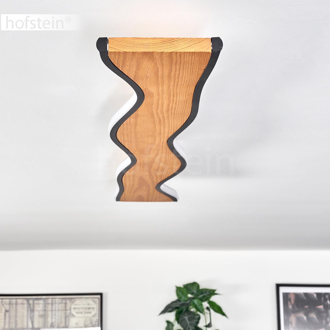 HOFSTEIN LED Deckenleuchte Malling, dimmbare Deckenlampe aus Metall/Holz/Kunststoff in Schwarz/Natur/Weiß, Leuchte im modernen Design, 40 Watt, 2100 Lumen, 3000 Kelvin, dimmbar über Lichtschalter