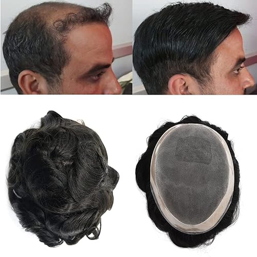 Toupee - Pieza de cabello humano real para hombre, sistema de cabello tipo tupé para hombres, piezas de pelo fino mono polivinílico para hombre,
