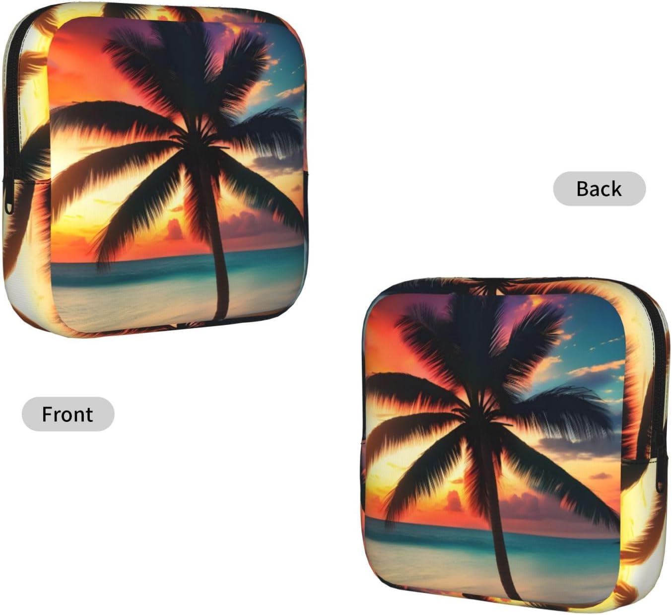Tropical Beach Palm Tree Sunset Print Multifunctional Storage Bag Pad Bag Skin-Friendly Period Pouch Reusable Tampon Bag for Female