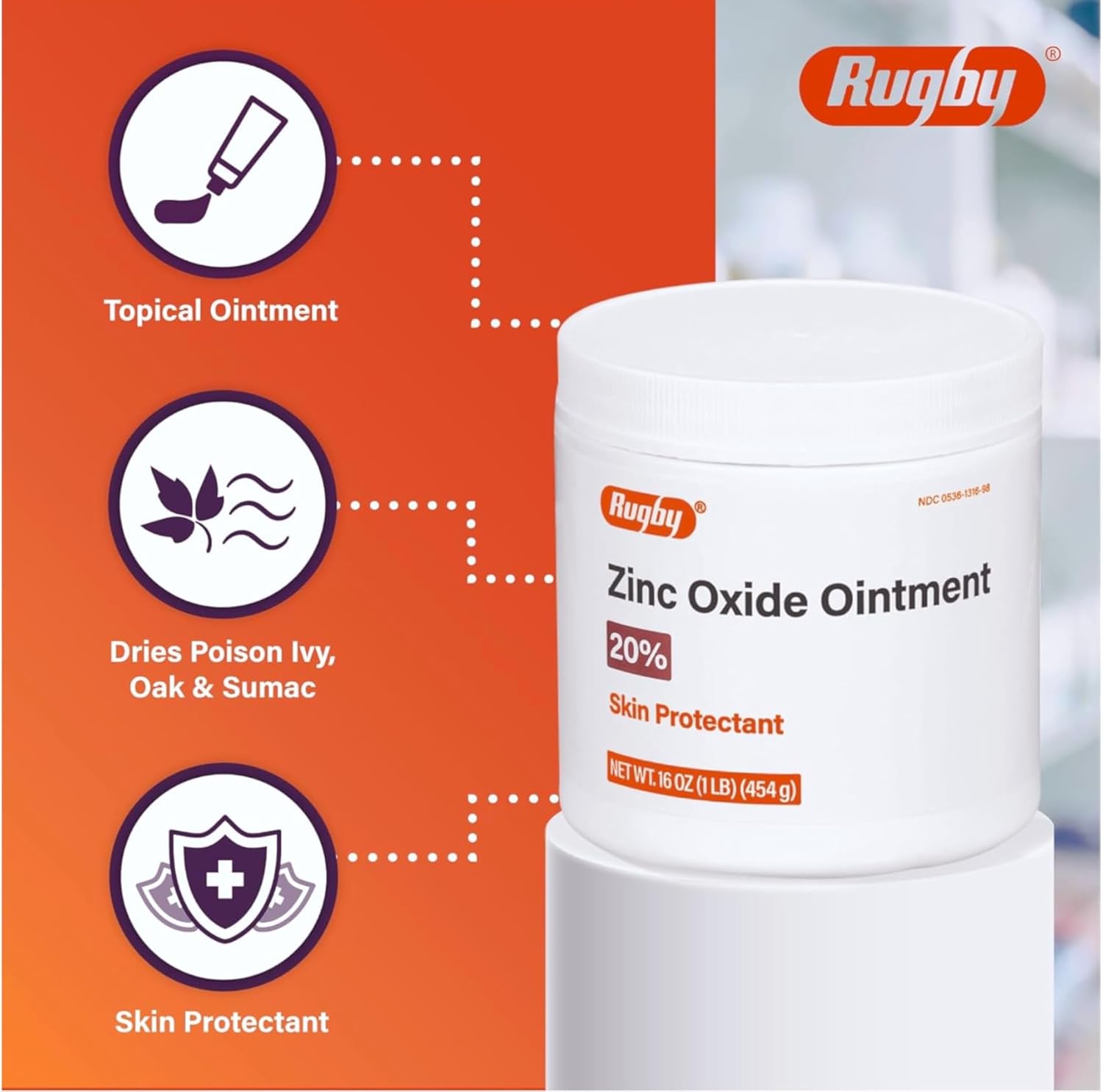 Rugby Zinc Oxide Ointment Skin Protectant - 20% - 16 Oz (1lb) (454 g) - 5 Pack