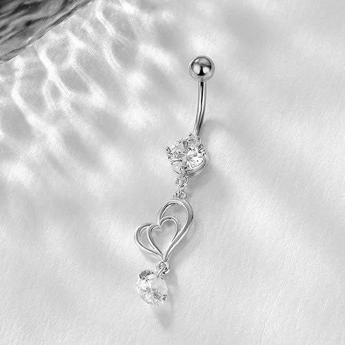 Miniatura 5 de NASAMA Piercing de ombligo de acero inoxidable 14G para mujer, joyería de piercing para el ombligo CZ