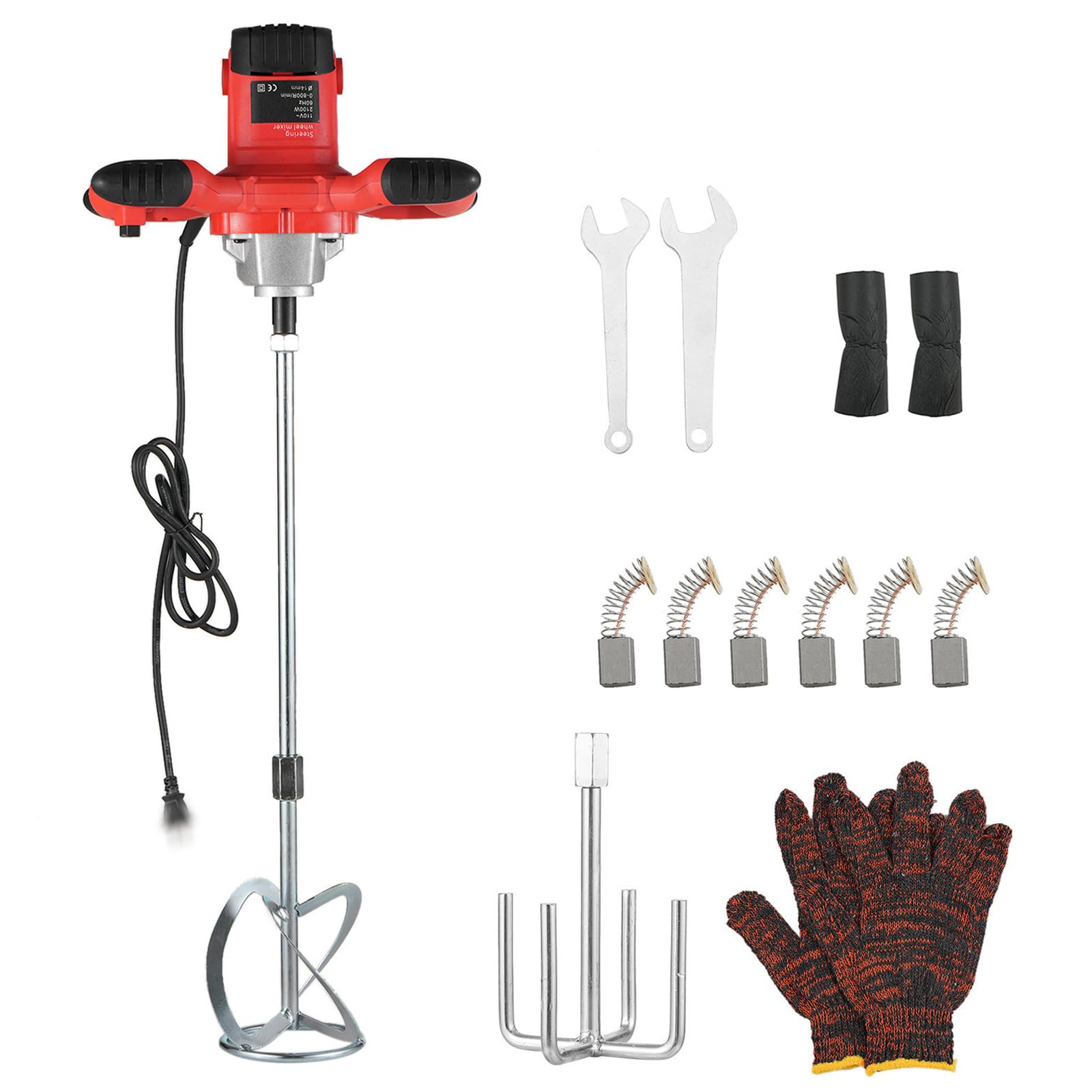 Mezclador Eléctrico De Hormigón 2100W, Mezclador De Cemento Portátil Con 6 Velocidades Ajustables 0–800RPM, Mezclador De Doble Paleta Para Mortero Y Yeso, Para Pintura Adhesivo Y Construcción DIY