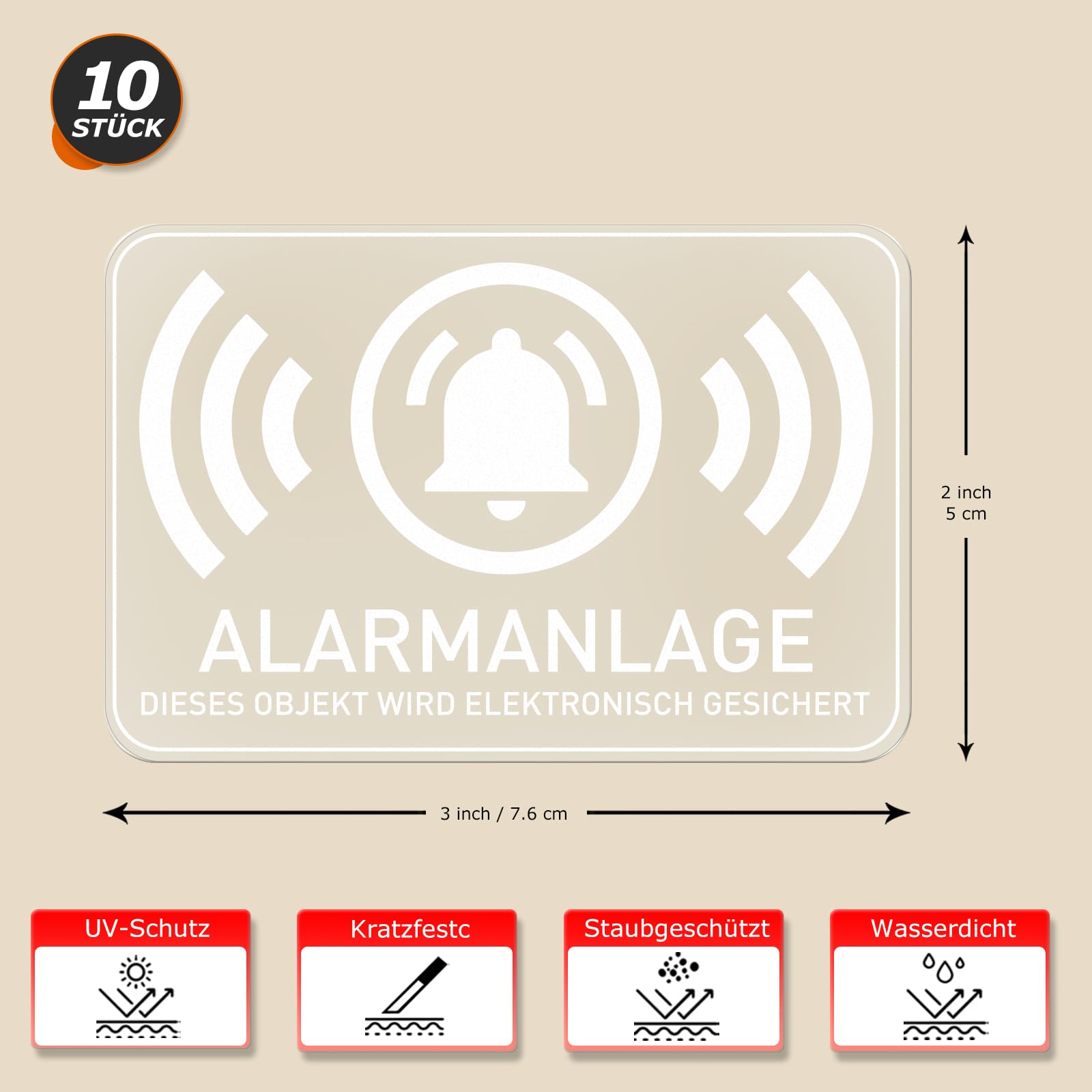 10 sztuk naklejek na system alarmowy, 7,6 × 5 cm, winylowe, samoprzylepne, zabezpieczające przed alarmem, etykiety bezpieczeństwa, wodoodporne, ochrona przed włamaniem, naklejki do samochodu