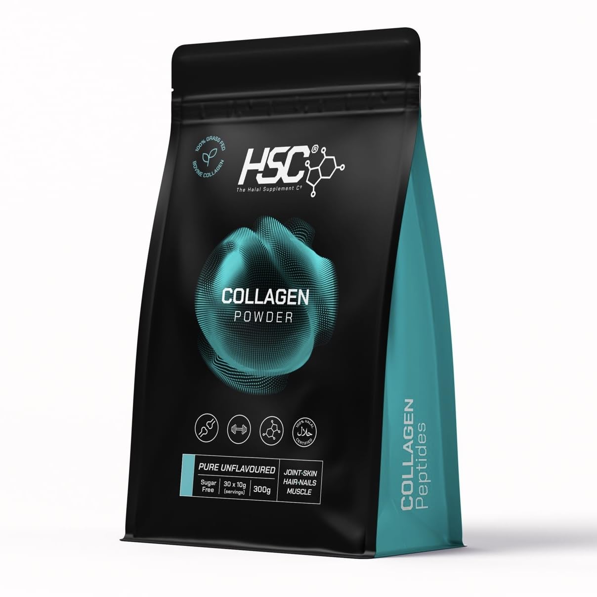 Poudre de peptides de collagène bovin halal 300g pour cheveux, peau, ongles, articulations et muscles – Collagène bovin hydrolysé 100% halal nourri à l'herbe (type I et III