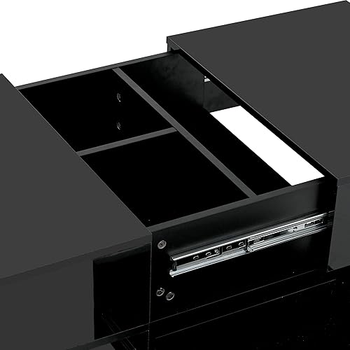 Miniatura 6 de Mesa auxiliar extensible con 4 cajones, mesa de cóctel rectangular multifuncional con compartimento de almacenamiento oculto, mesa central de alto