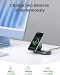 UGREEN 15W Qi2 Wireless Charging Station, 2-in-1 Desktop Magsafe Fast Charger, Magsafe Charger Stand Compatible with iPhone 17 Pro Max 16 15 14 13 12(Includes 3FT Cable, No Adapter)