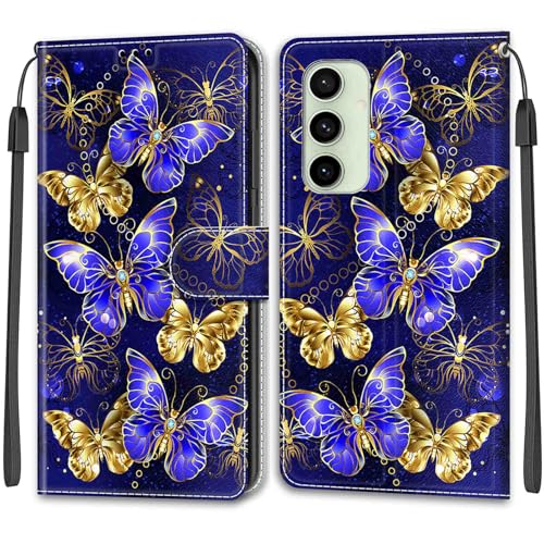 for Samsung Galaxy S24 FE Case, PU Leather Wallet Book Flip Folio Stand View Cover Pouch Compatible with Samsung S24 FE 5G Phone Case - Butterfly