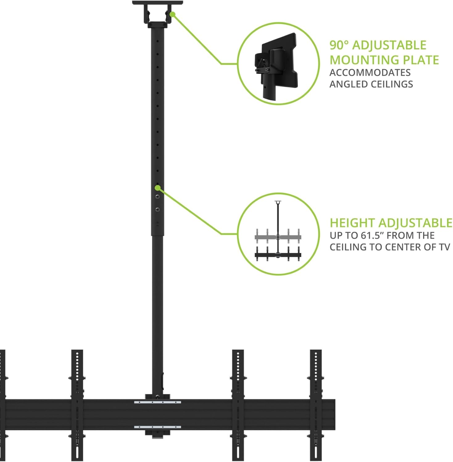 Kanto CM600B4B Back-to-Back Quad TV Ceiling Mount for 40” to 45” TVs | 200 lb Weight Capacity | Height Adjustable | Up to +15°/-6° Tilt | Hidden Cable Management