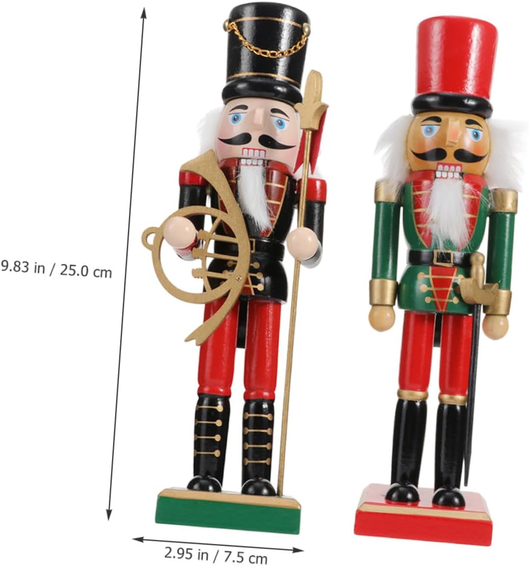 2pcs Wooden Christmas Nutcracker Figurines Decorative Xmas Nutcracker Ornaments Black and Green Painted Holiday Home Décor Set
