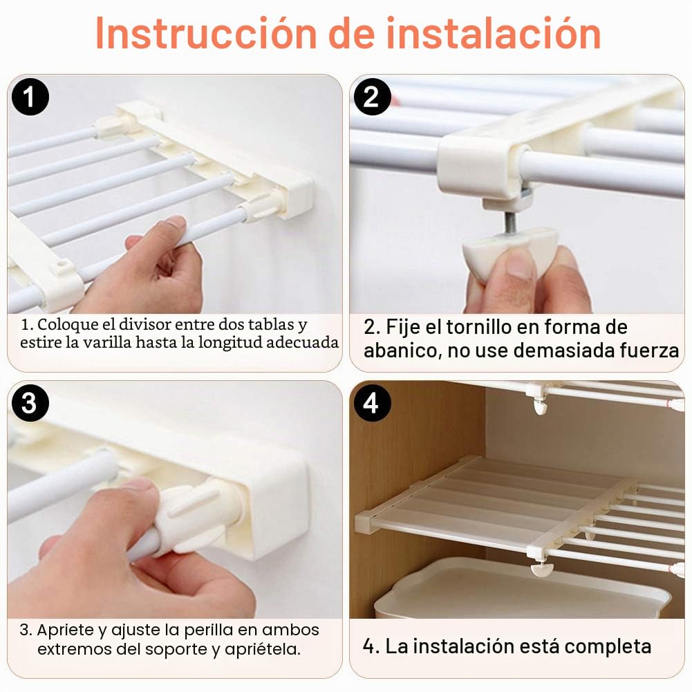 Dioche Estantería Extensible de Armario sin taladrar, Estante de Separador, Armario Ajustable, Organizador de Almacenamiento, Estante Telescópico, guardarropa para Cocina, Cuarto de baño, Dormitorio