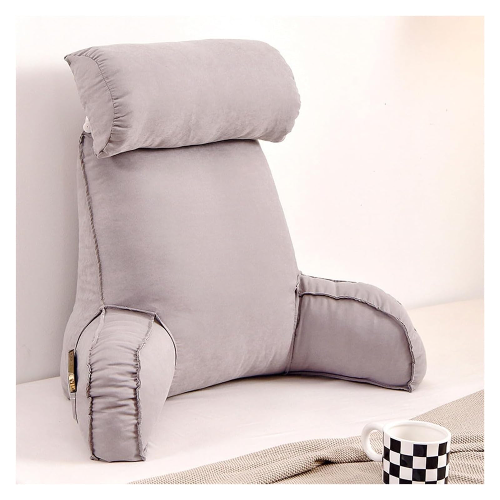 Con Diseño, Respaldo, Soporte Lumbar, Brazo, Cojín Del Asiento, Descanso, Cama, Silla, Respaldo, Almohada, Respaldo, Almohada De Apoyo for Sentarse En La Cama, Juegos, Ver Televisión(Silver Gray)