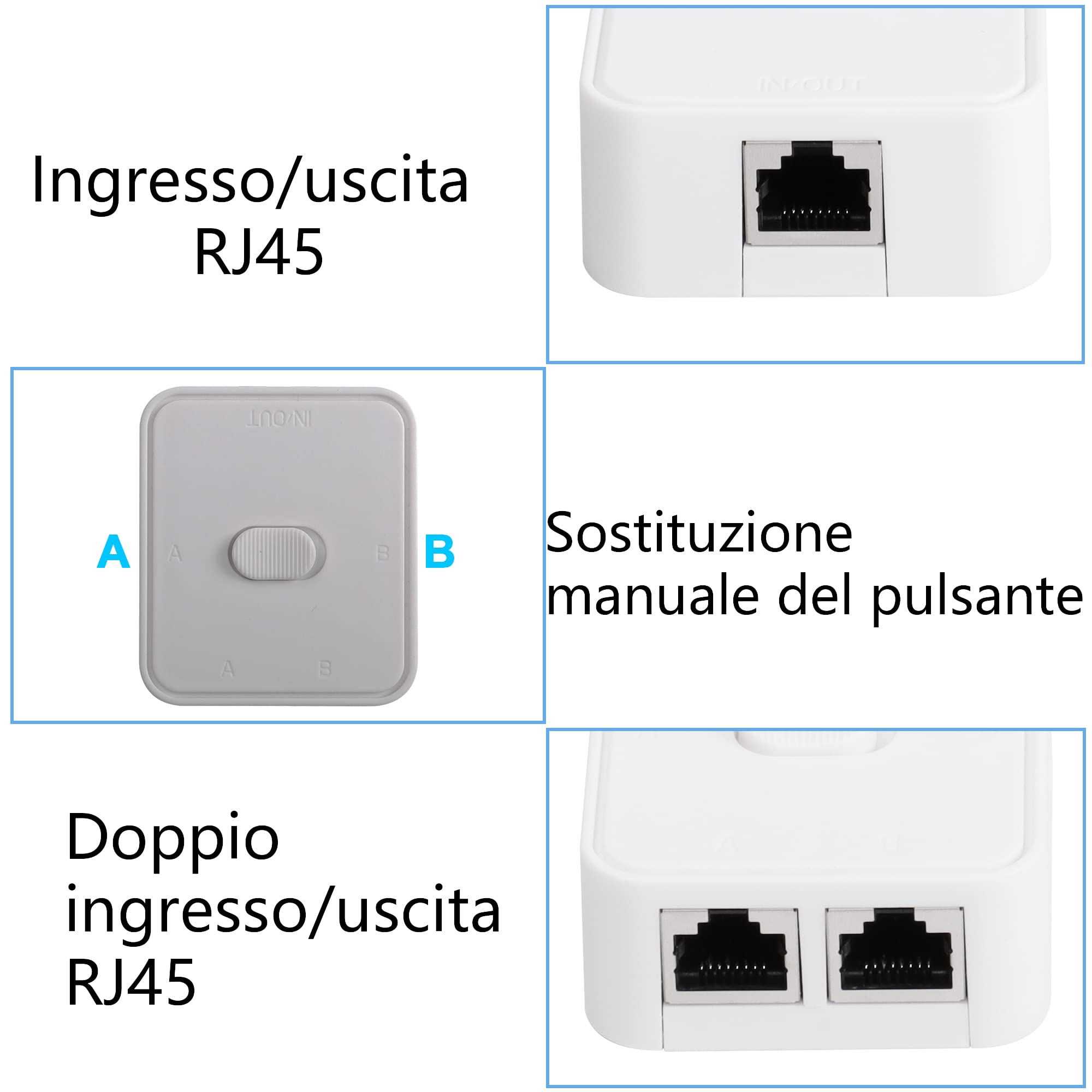 CERRXIAN Interruttore di rete a 2 porte, RJ45, selettore switch di rete a 2 porte, 100 m 2 in 1 o 1 in 2 uscite