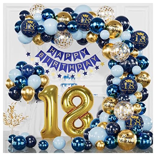 18 Geburtstag Deko Marineblau Gold, Deko 18 Geburtstag Mädchen Junge, 18 Jahr Geburtstagdeko, Happy Birthday Banner, Konfetti Luftballons, Luftballons Geburtstags für Dekos Geburtstags