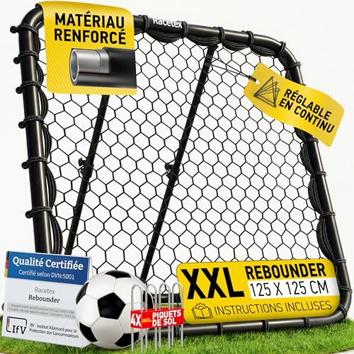 Racetex Rebounder Football XXL [125cm x 125cm] – Filet de Rebond Football & Planche de Rebond Football avec Construction Robuste et Angle réglable en continu