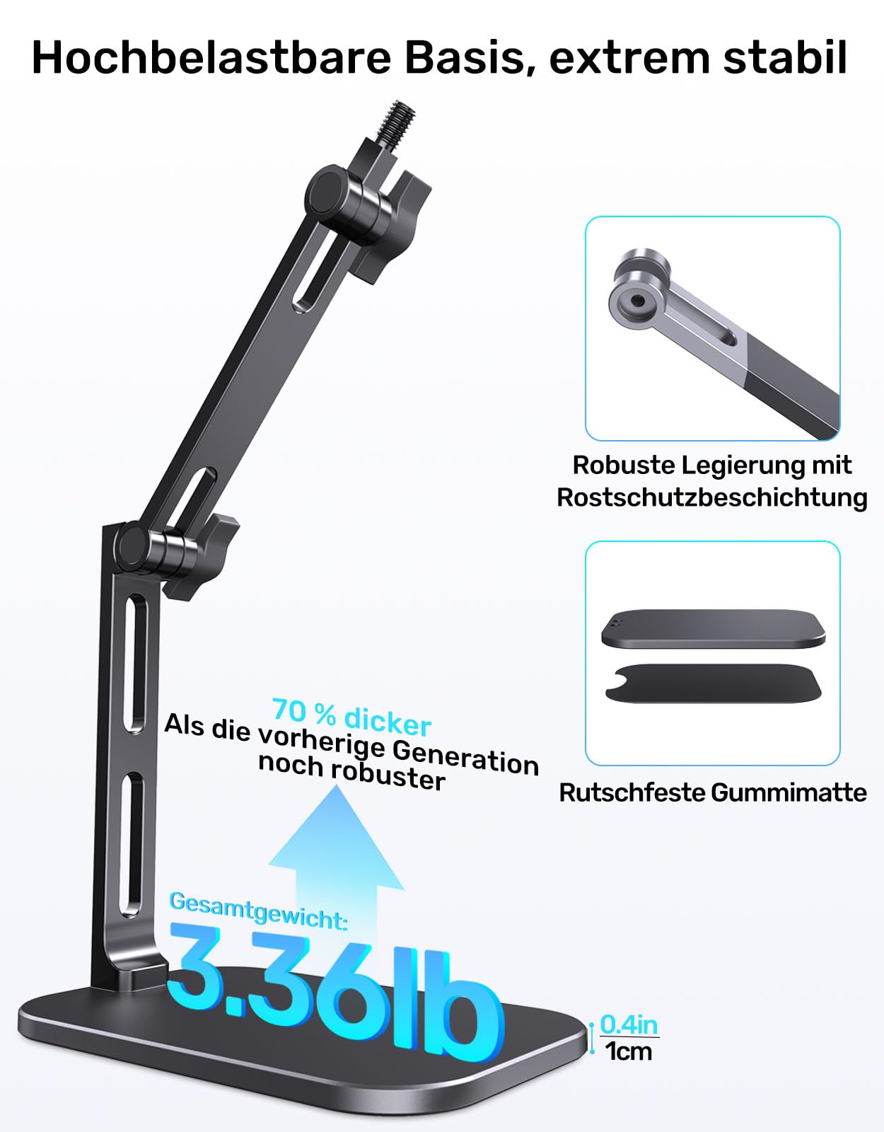 Heavy-Duty Desk Mic Stand,Studio-Arm für Mikrofone Verstellbarer Arm mit Schwerem Sockel (Maximale Belastung 1,2KG) Robuster Mikrofonständer für den Schreibtisch, Kompatibel mit Rode Podmic