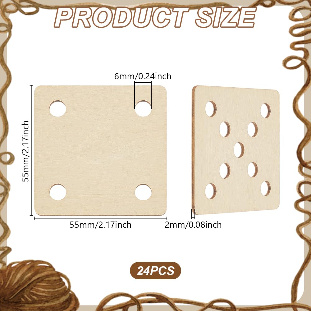 AHANDMAKER 24Pcs Weaving Cards, 2.17x2.17Inch 4 Holes Square Loom Cards, Wood Tablet Weaving Cards - Image 2