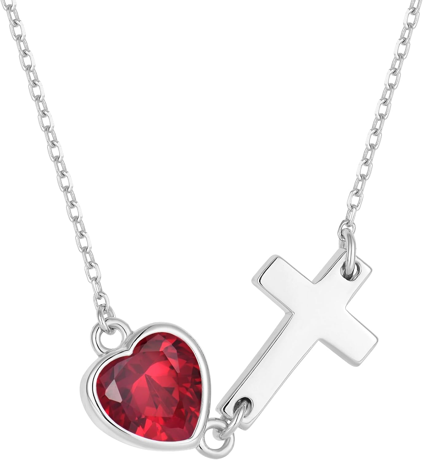 Sideways Cross Necklace with Heart Birthstone 925 Sterling Silver Dainty Tiny Cute Necklace Christian Religious Faith Gifts