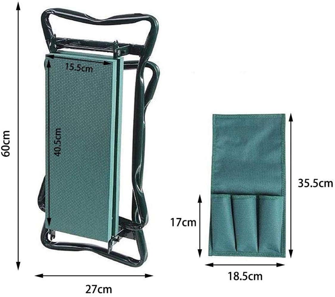 Sedile da Giardino Pieghevole 3in1 con Maniglie e Borsa per Attrezzi Sedile Imbottito, salvaspazio, sedili da Lavoro da Giardinaggio, Verde