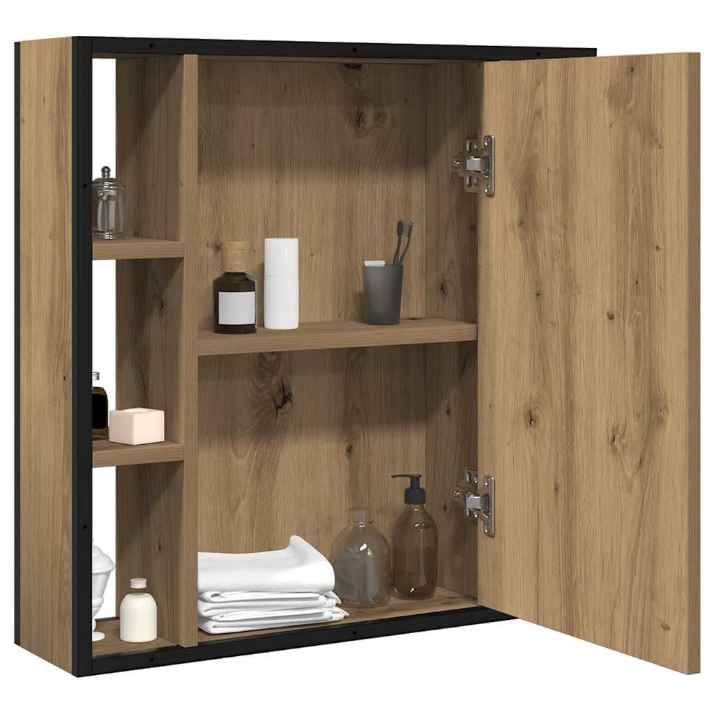 Spiegelschrank Artisan-Eiche 60x16x60cm aus Holzwerkstoff mit Stauraum für Badezimmer, Wandmontage, klare Glas-Spiegeloberfläche für Make-up und Rasur