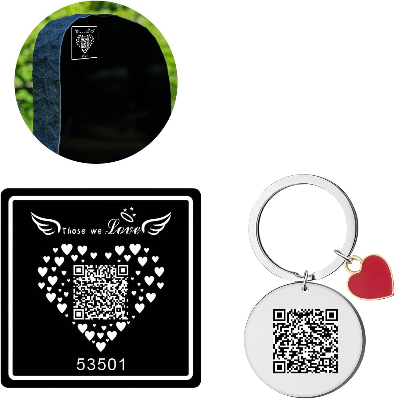 QR Memorial Webpage and QR code Memorial Plaque for Cemetery Headstone Grave Marker, Sympathy Gifts for Loss of Loved One,Collect Memories, Photos, Messages from Family/Friends(Medallion + Keychain)