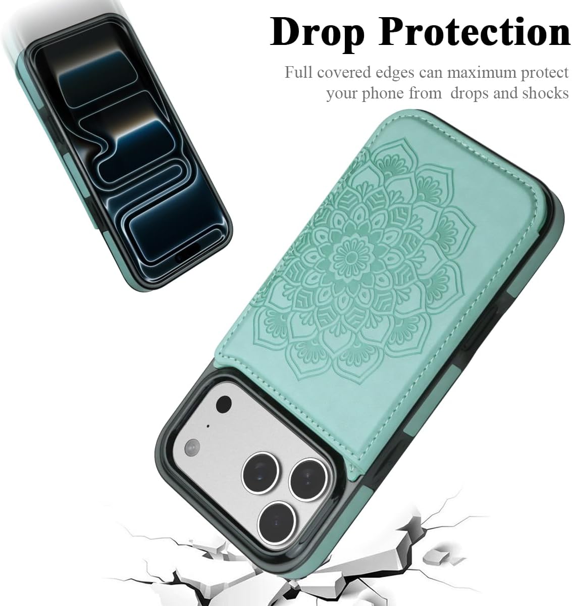 MMHUO for iPhone 17 Pro Max Case with Card Holder,Flower Magnetic Buttons Protective Wallet Case for Women for iPhone 17 Pro Max (6.9 Inch),Mint - Image 6