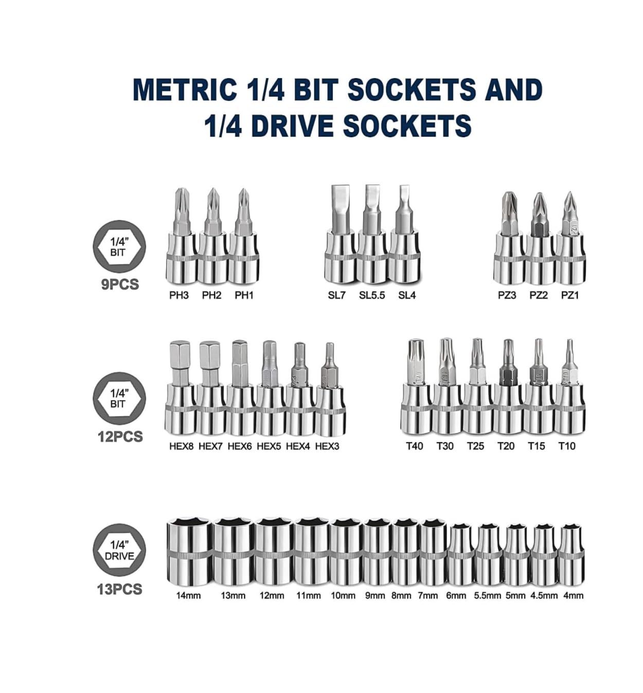 46 Piece 1/4" Drive Socket Wrench Driver Bits Metric Set Flexible Extension Rods with 72 Teeth Reversible Ratchet Spanner - Image 4