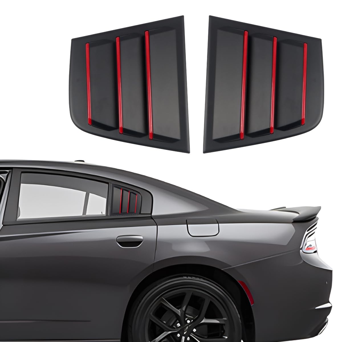 XYHGM for Dodge Charger 2011-2023 Exterior Accessories Sporty Car Rear Side Window Louvers Air Vent Scoop Shades Cover Trim Blinds 2PCS(Black with Red)