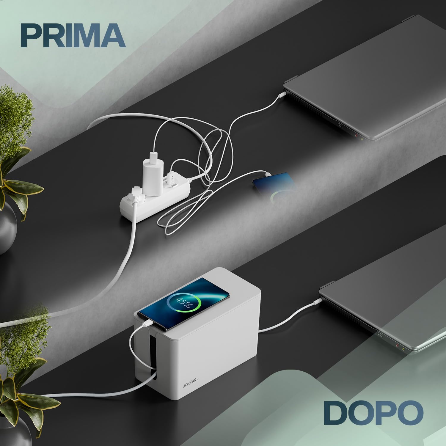 ACROPAQ Scatola Porta Cavi - Piccolo (23,5 x 12 x 11,5 cm), Scatola per nascondere cavi e ciabatte, Plastica, Bianco - Cable box, Cable management box