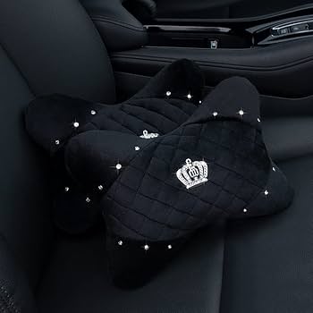 Eing 2 Stks PU Leren Auto Nekkussen - Met Bling Steentjes - Botvormig Design - Zwart