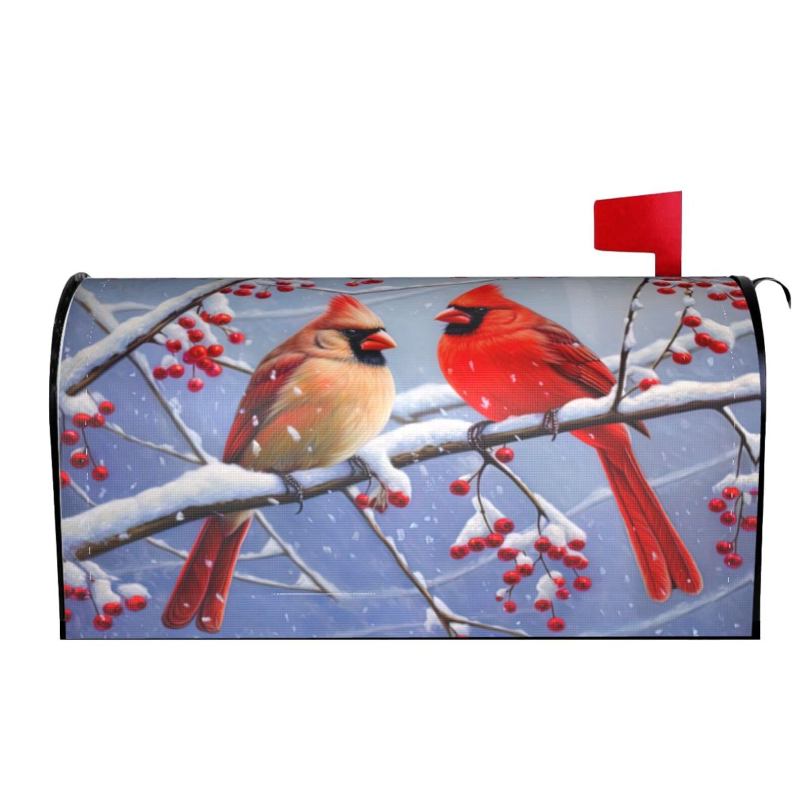 Winter Red Bird 03 Mailbox Covers Magnetic Wraps Post Letter Box Cover Garden Home Decor