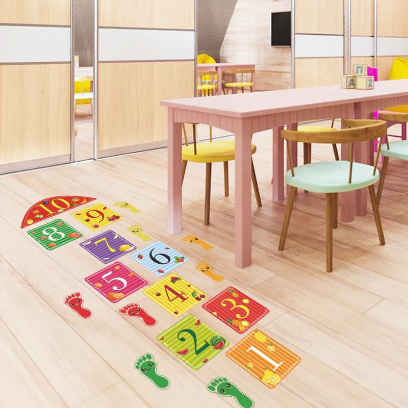 MAAGHI Number Hopscotch Game Floor Decor Stickers, Creative Cartoon Decoration Wallpaper Sticker, DIY Digital Grid Game Wall Decor for Baby Kids Room Bedroom (Red) 4