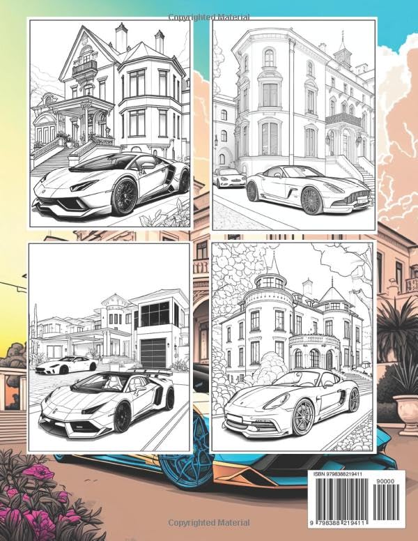 Luxury Cars Coloring Book: Modern and Dream Cars With Massive Houses Coloring Page with Art Designs for Adults, Kids, Boys and Car Lovers Stress Relief, Relaxation, and Creativity image 3