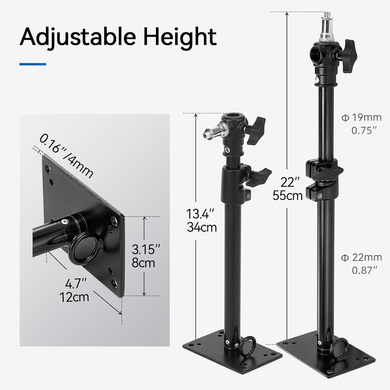 PHOCUS Photography Studio Wall Mount Boom Arm, 22 Inch Adjustable Camera Ceiling Mount Light Stand with 1/4" to 3/8" Threaded Stud for Video Ring Light, Monolight, Softbox, Flash (22 inch)