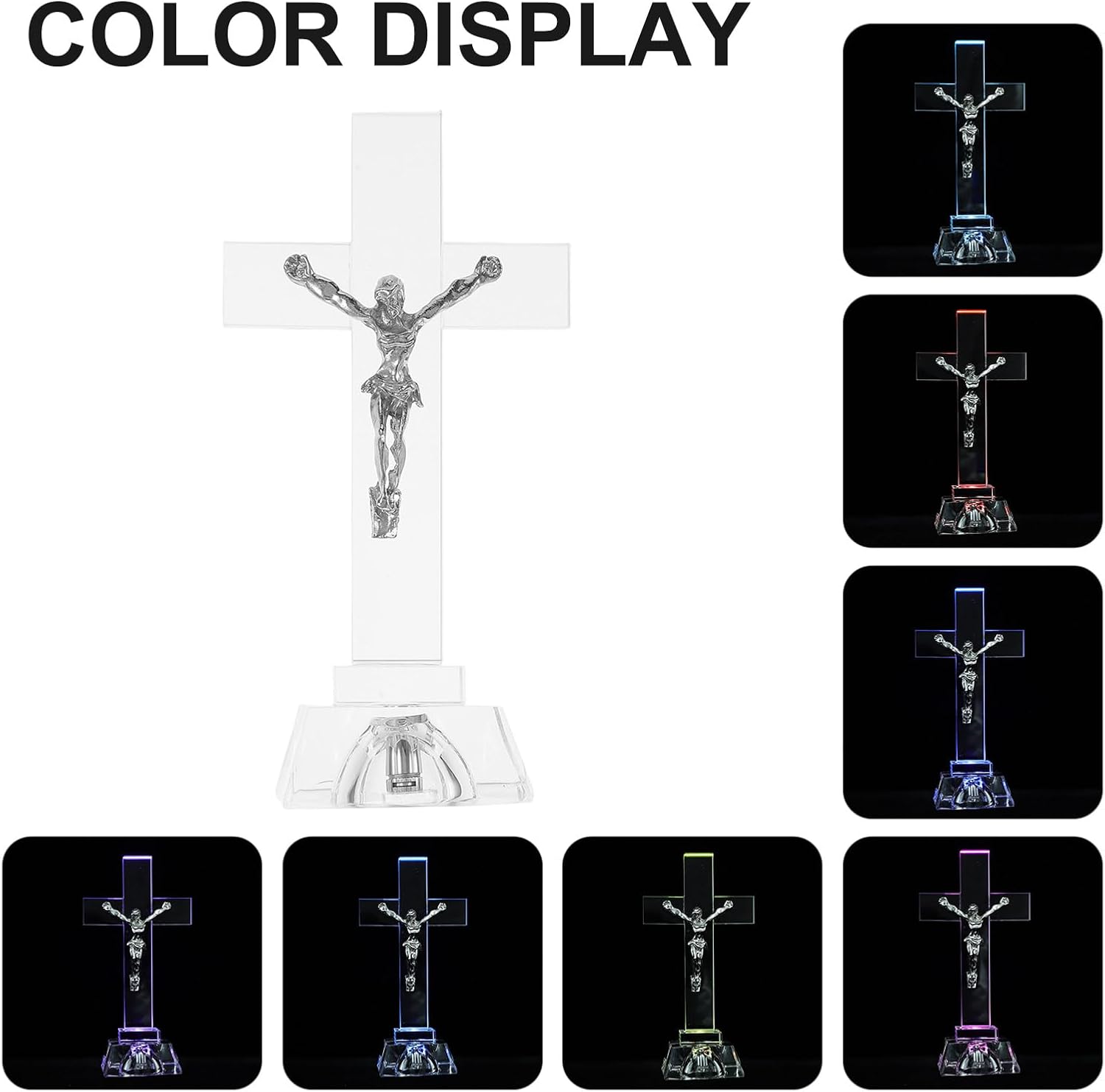 Ciieeo Crystal Standing Cross Decor, Jesus Crucifix Statue Praying Religious Figurine Handmade Glass Holy Cross Jesus Ornament Catholic Display Resin Tabletop Home Decor