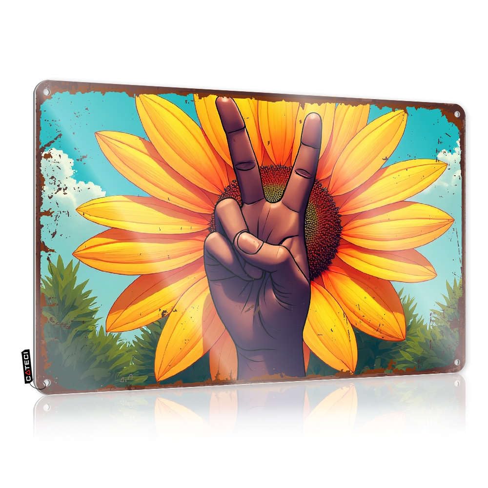 Sujd Colour Tin Sign With Accessory For Inside Decor Folded Edge - Tiki Bar Rules Wall-Mounted Western Cowboy Wall | Outdoor Patio Signs And & Peace Sunflower