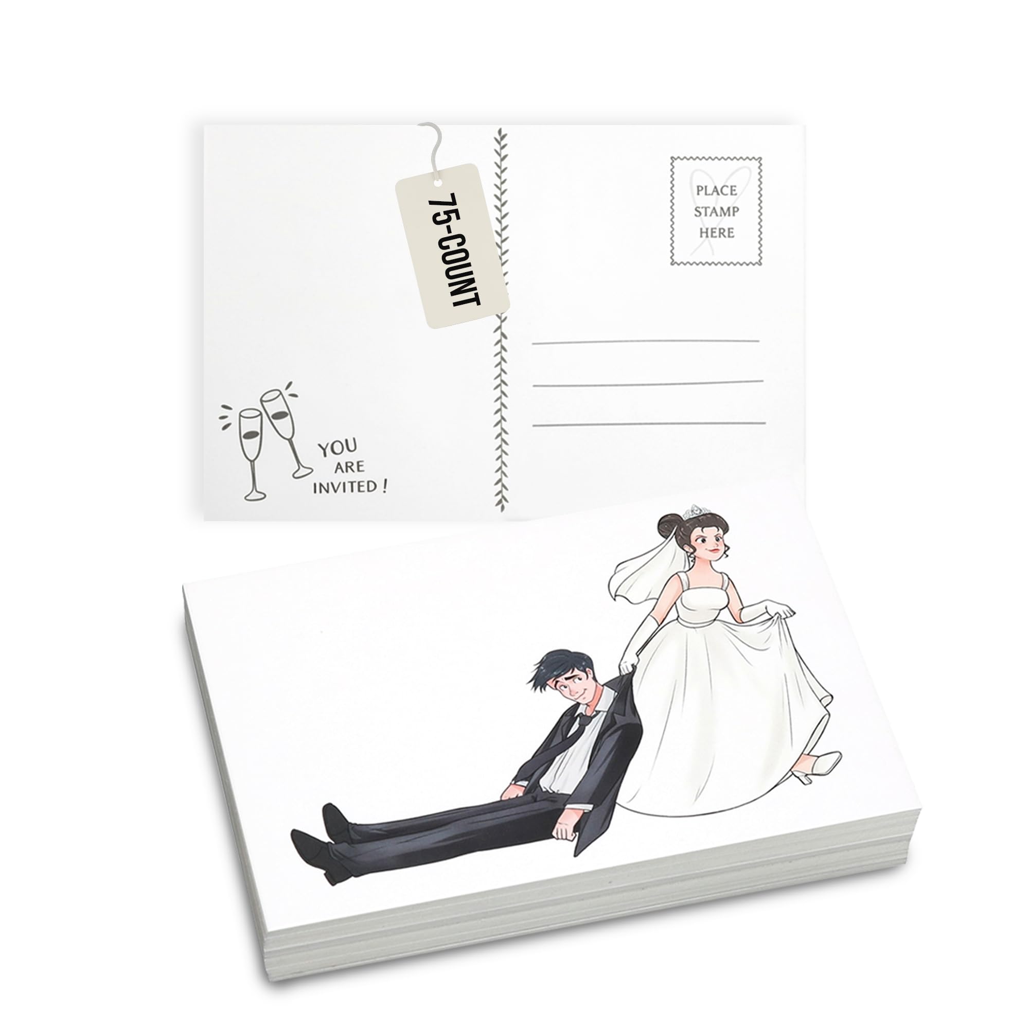 Iconikal 75-Count Funny Bride Dragging Groom Save The Date Wedding Postcards, 4 x 6-Inch Invitations