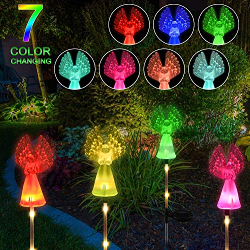Solar Lights Outdoor - Kearui 2 Pack Solar Stake Light with Fiber Optic Angel Decorative Lights, Multi-Color Changing LED Solar Lights for Yard Decorations, Garden Gifts