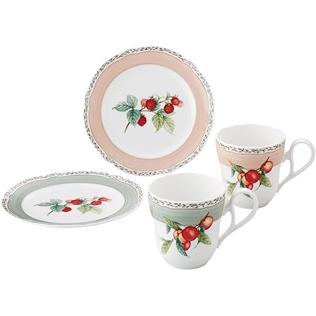 Amazon Co Jp Noritake ノリタケ マグ プレート ペアセット 19cmプレート 375ccマグ オーチャードガーデン マグカップ2個 プレート2枚 ファインポーセレン オフホワイト M9719 4911 12 ホーム キッチン