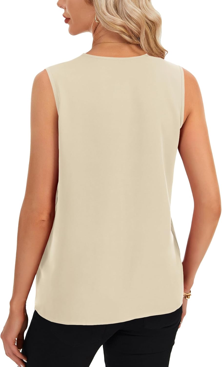 Rooscier Women's Colorblock V Neck Sleeveless Loose Fit Office Blouse Tank Top Shirt - Image 5