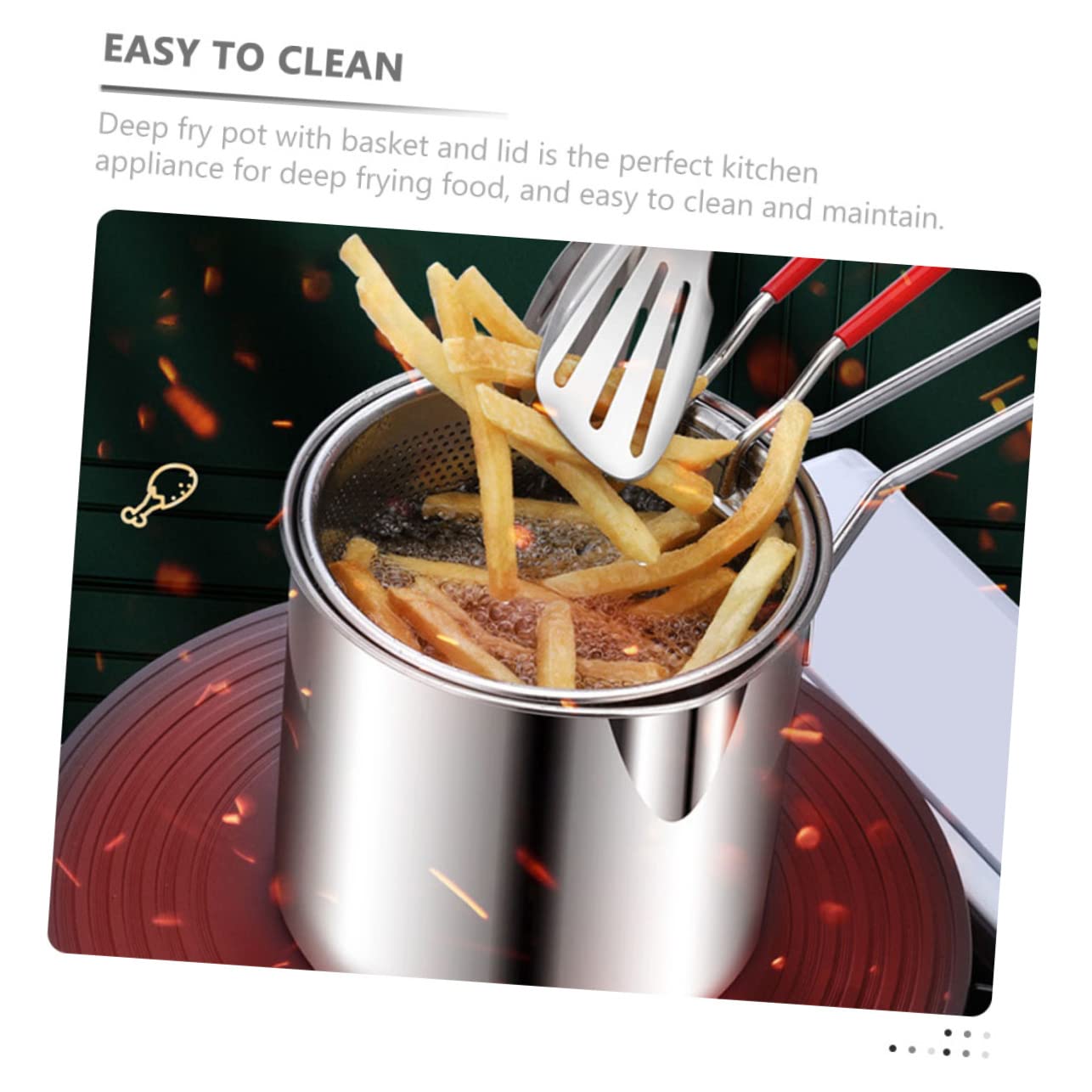 Amosfun 1Set Deep Fryer Pot with Fry Basket Lid for Chicken Wings Onion Rings and French Fries Indoor Outdoor Use for Family Gatherings