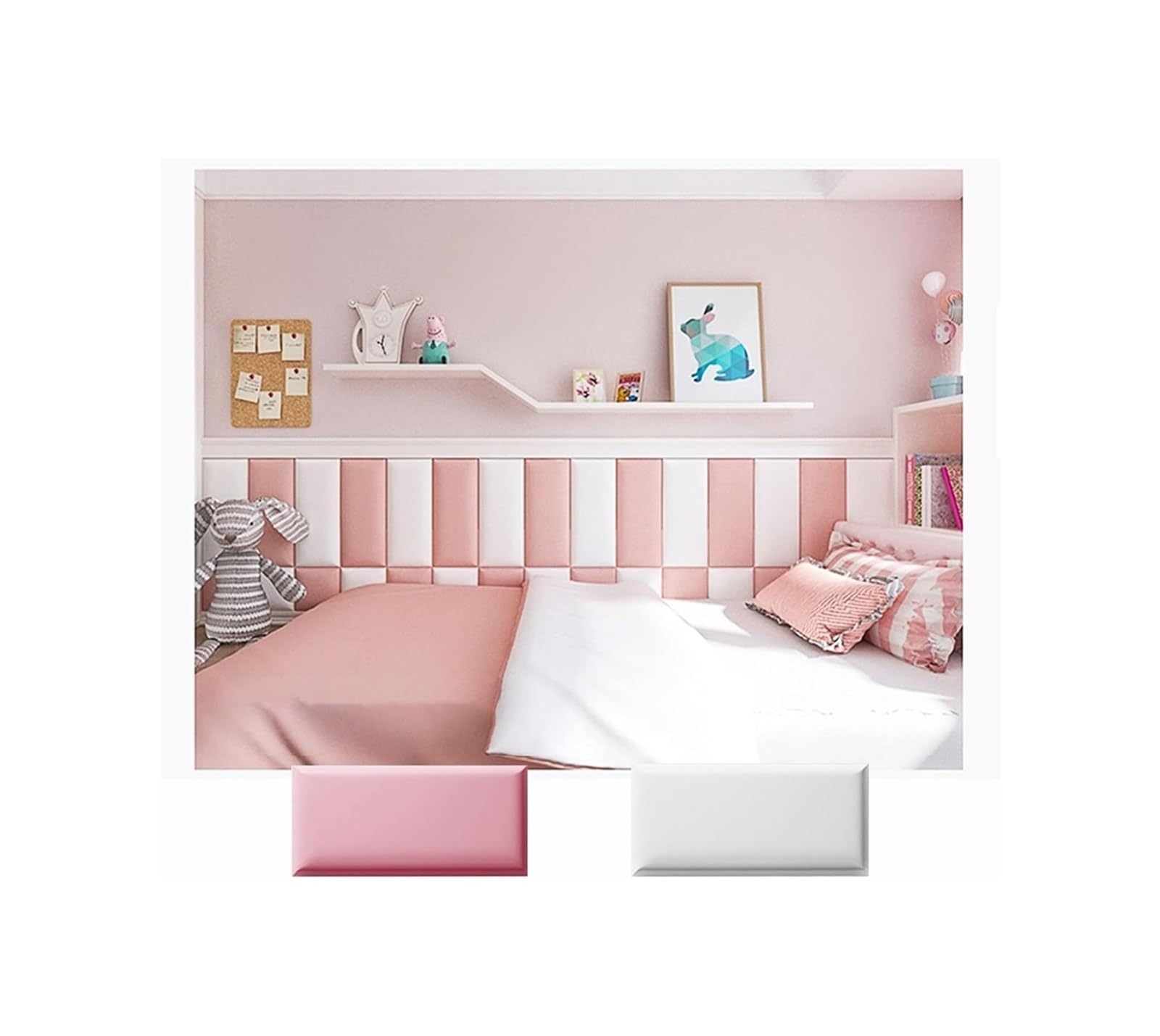 Anti-Kollisions-Wandpolster, Wyściółka dla dzieci Różowa, Panel ochronny Tapicerowane panele ścienne Zagłówek(2pcs,20cmx40cm)