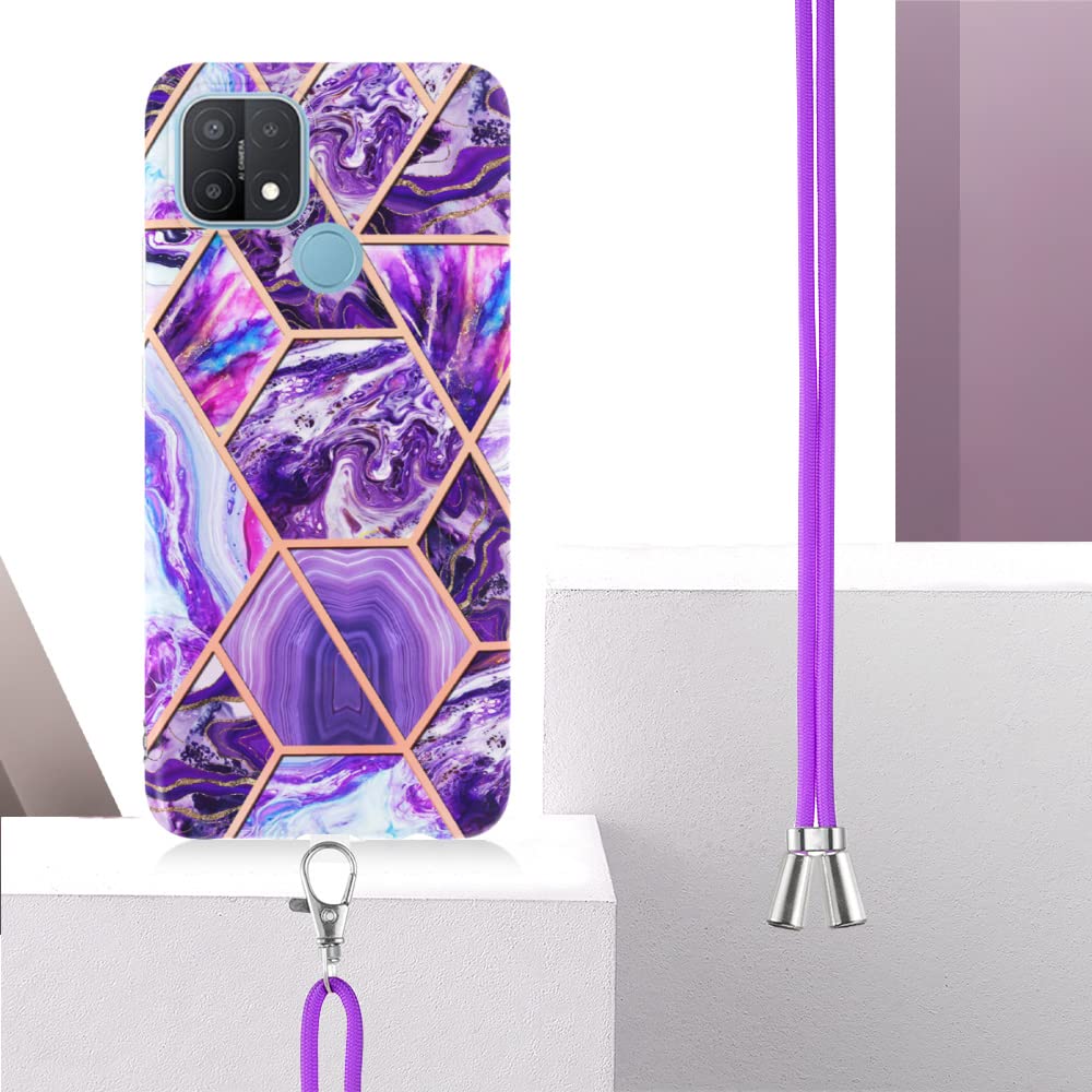 Custodia per OPPO A15 / A15S, custodia protettiva in silicone TPU a fantasia con supporto ad anello Viola