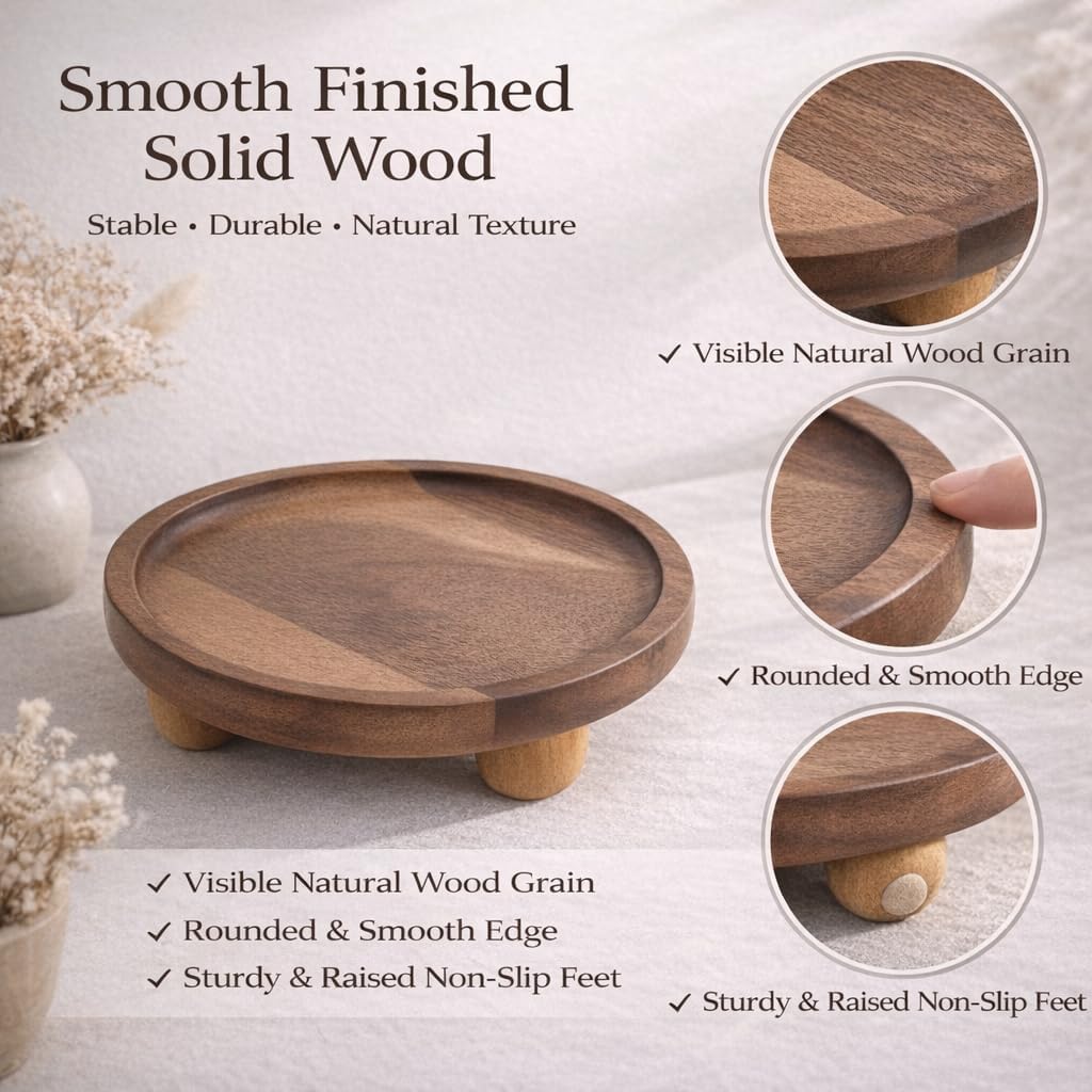 Wooden Riser for Display, 7 Inch Round Wood Riser Pedestal Stand, Small Round Wooden Tray & Wood Pedestal Tray, Elevated Tray for Candles Plants Bottles Vases, Farmhouse Tabletop Entry Table Centerpiece Decor